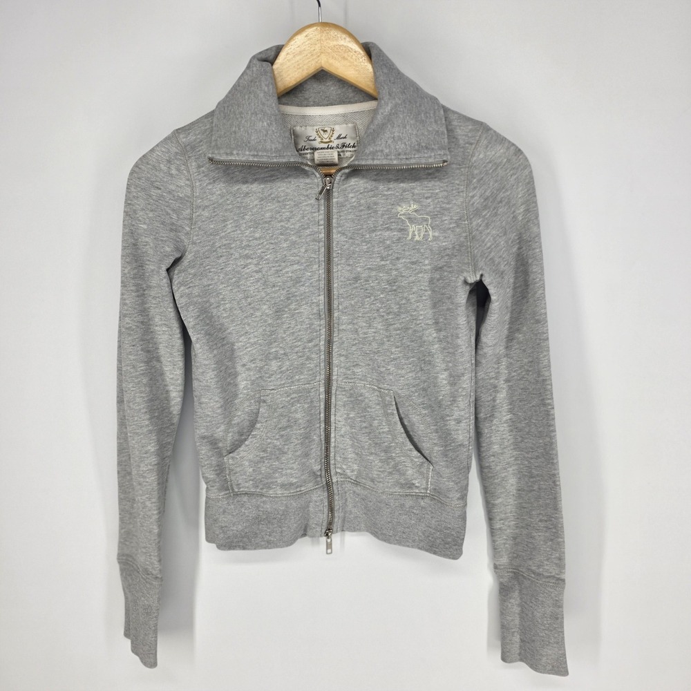 Abercrombie & Fitch Full Zip Sweatshirt Women S Gray Moose Logo Mock Neck Jacket